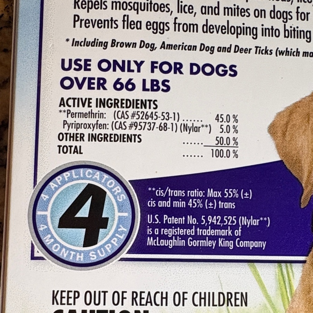 Plus Flea and Tick Treatment for Dogs - over 66lbs 4mo supply - Picture 6 of 6